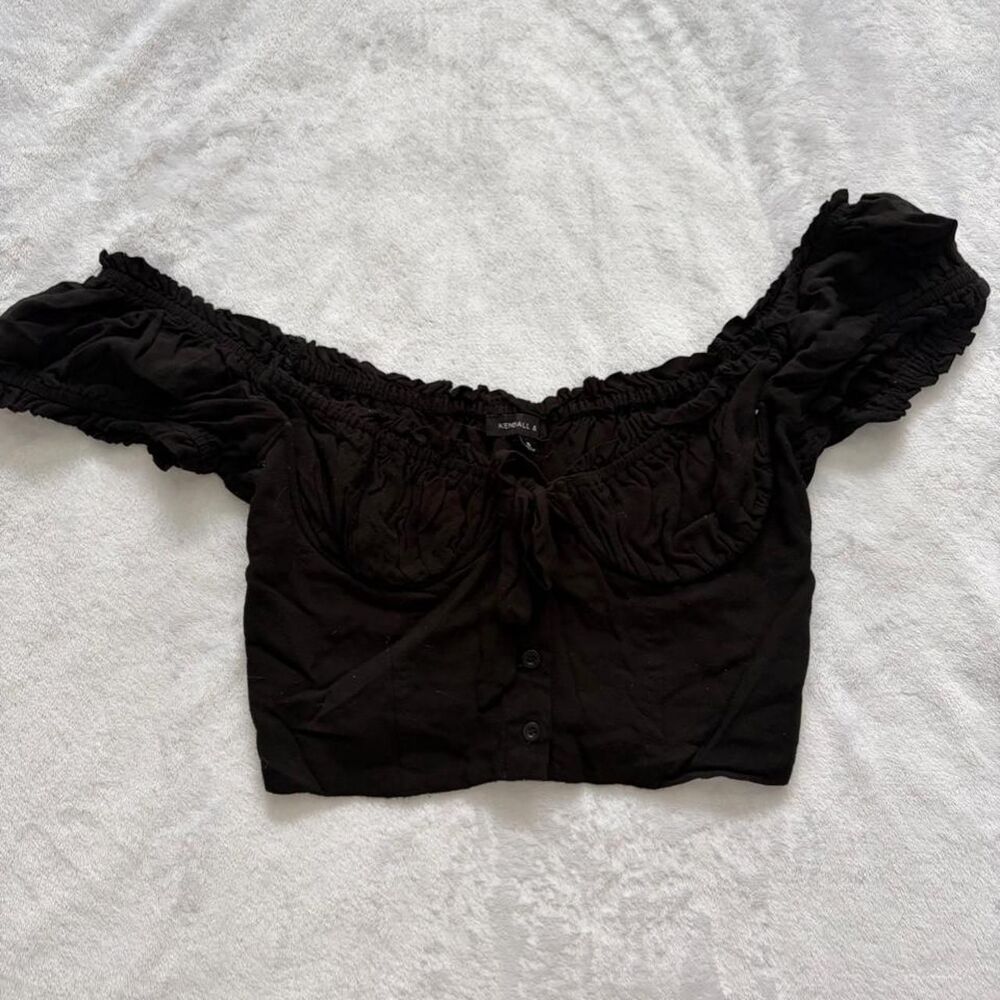 Kendall & Kylie Coquette Ruffle Cropped Top size S Partywear Casual Fitted Puff